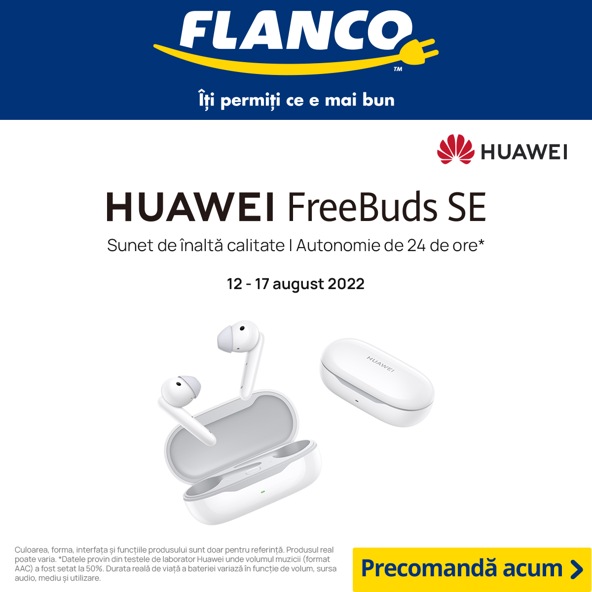 Flanco - Noile Casti True Wireless Huawei FreeBuds SE, White