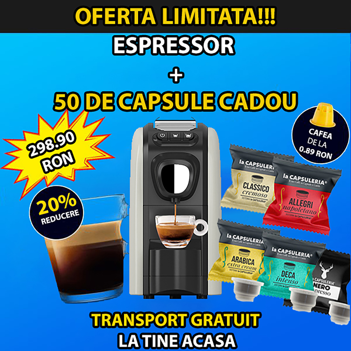 Capsuleria - Promo Espressor + 50 de capsule cadou